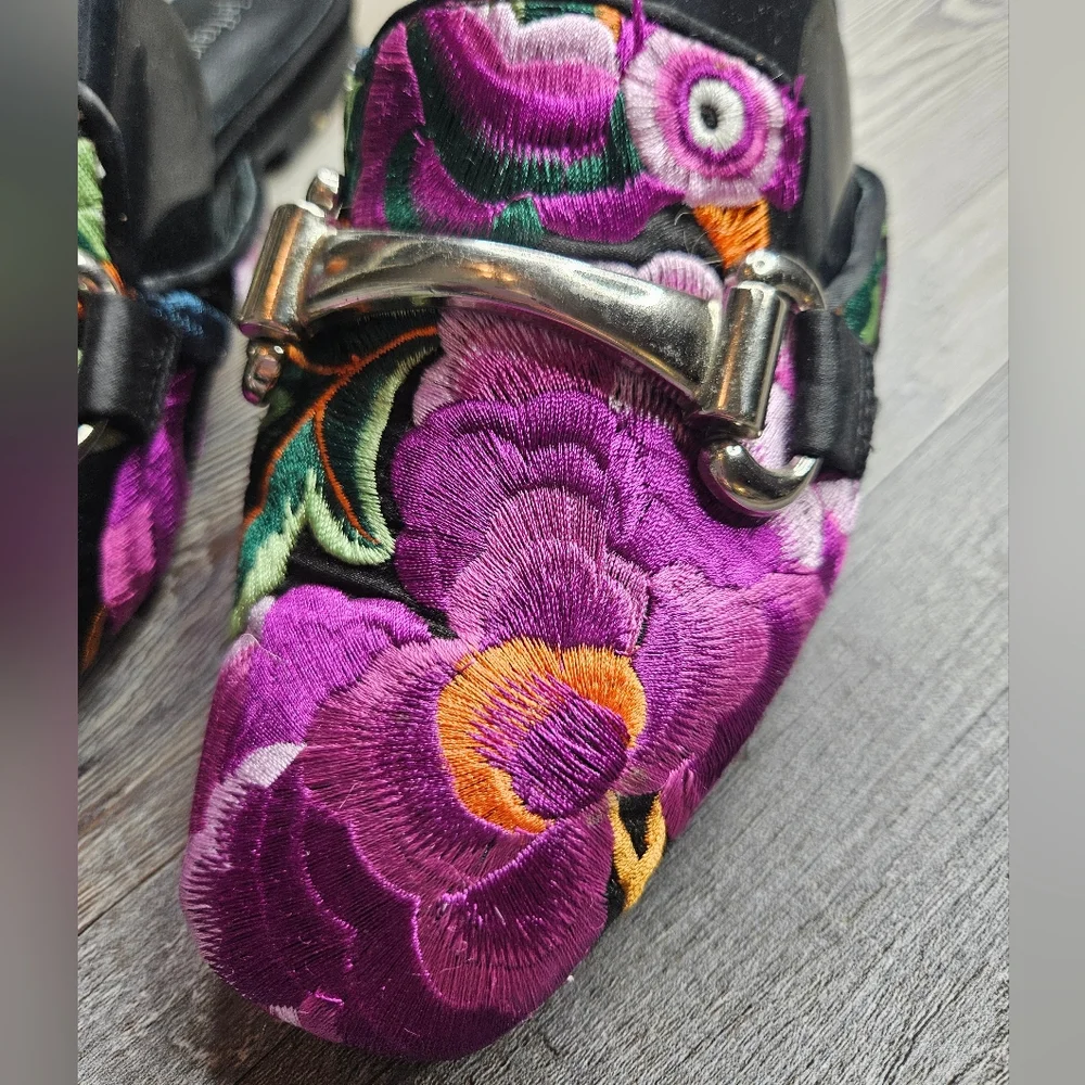 Jeffrey Campbell Mules Size 6 Purple Ravis Embroidered Floral - Picture 3 of 10